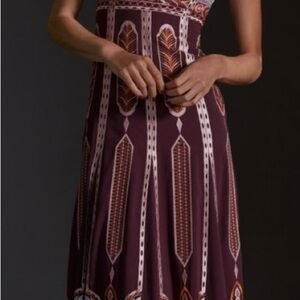 Anthropologie Burgundy Embroidered Maxi Dress